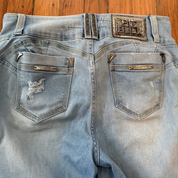 Pit Bull Jeans Distressed Rhinestone Embellished Light Wash REF#25027 30x29 - Picture 12 of 14